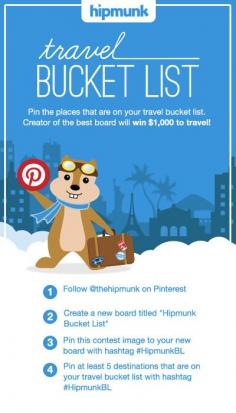 Pin for your chance to win $1,000 for travel anywhere on your bucket list from Hipmunk! #HipmunkBL
