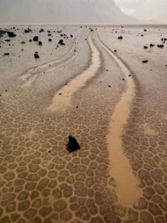 Racetrack Playa mystery in Death Valley solved For decades, scientists have been trying to figure out how rocks moved across a dry lake bed and left trails behind, but now they know blown ice sheets cause it.