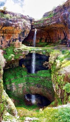 Baatara Gorge, Lebanon. Triple bridge waterfall.