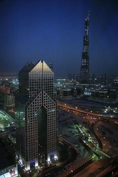 Skyscrapers in Dubai by night.