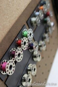 
                    
                        Use magnetic strips to organize your bobbins. | 52 Meticulous Organizing Tips For The OCD Person In You
                    
                