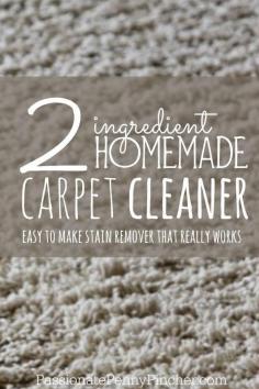
                    
                        Two ingredient homemade carpet cleaner. This is an economical carpet stain remover that really works. Using two common household ingredients, you can easily mix yourself up a spray bottle of solution to have on hand.
                    
                