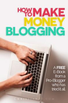 
                    
                        8000-word Free ebook about how to make money blogging written by professional blogger Bob Lotich of ChristianPF.com.  He has been blogging full-time since 2008 and shares his strategy for growing his audience and earning more blogging in his book here -
                    
                