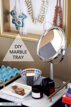 
                    
                        Make a elegant yet inexpensive DIY marble tray with just a few supplies from the hardware store! www.jenwoodhouse....
                    
                