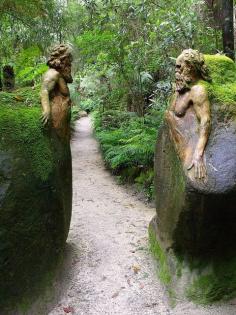 Intricate Rainforest Sculptures of Olinda "Entrance Guardians" - William Ricketts Sanctuary in the Mount Dandenong National Park near Melbourne, Australia.  The clay figures express his devout philosophy that all people need to act as custodians of the natural environment just as the Aboriginal people do.