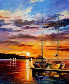 
                    
                        BY THE DOCK — Palette Knife Oil Painting On Canvas By Leonid Afremov 30"x36" #Impressionism
                    
                