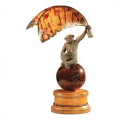 Verdigris Patina Brass Monkey Penshel Banana Leaf Lamp Leather Penshell 1753-833