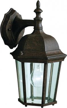 Transitional-style wall light. Aluminum construction in a variety of finishes. Clear beveled glass panels emit a radiant glow. Accommodates (1) 100W medium base bulb (not included). Overall dimensions: 8W x 13H inches. The Kichler Madison 9650 Outdoor Wall Lantern - 8 in. is an ideal addition to your outdoor lighting. Its traditional design, influenced by the colonial style, will blend well with classic, country or lodge decors. Available in a range of finishes, it enables you to choose the one that best suits your outdoor decor. Featuring cast aluminum construction, this light source is built to last for years. Apart from this, its clear beveled glass diffuser and rich finish further add to its visual appeal. Kichler QualitySince 1938, Cleveland-based Kichler Lighting has been known for their innovative designs and excellent craftsmanship. Kichler is the world's leading decorative lighting fixture company and the winner of four ARTS Lighting Manufacturer of the Year awards. Kichler designers travel the world to discover the latest trends in exterior and interior style, colors, and designs. They then translate the best of those trends into fixtures that will bring beauty, pleasure, and light into your home. Kichler fixtures stand the test of time and are functional works of art that you're sure to treasure. Color: Tannery Bronze.