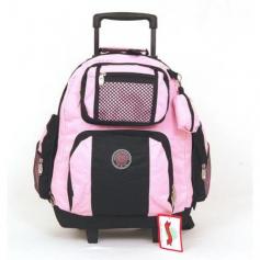 FREE SHIPPING 18" Rolling Backpack Colors: Black, Royal Blue, Sky Blue, Pink, Red, Khaki, Gray, Yellow These are great for School or Travel as a carry on. Free Bonus with each bag: A matching a small zipper change wallet attached to the bag Product Features: Dimensions 18" x 13" x 7.5 Retractable pulling handle Made of Durable 600 Danier Polyester Main Compartment is 18" x 13" x 7" dual zipper closure that you can also put a small lock on to secure it. This would be a great section for books or you can put your laptop in here all you would need will be a laptop sleeve 2 zipper side pocket each 8.5" x 6" x 1.5" with Mesh pocket on the outside for bottles etc Dual Wheels on each side that are 1.5" wide to insure stability while rolling the case. You also have a flap that opens down to close the wheels so if you have the backpack on your back the wheels would not bother you. The shoulder strap is padded and it is 2.5 inches wide When the handle is open the total height of the pack is 3 FT. All the Handle & wheel pieces are Bolted to the Frame they will not come apart. Great clasps on top to clip on another bag to roll that as well On the front you have 2 pockets for your essentials for daily use Pen Holder, MP3 holder, key clip Etc.