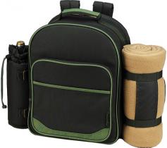Made of durable 600D PVC free poly-canvas in green Features adjustable shoulder strap and carrying handle Proudly made in the U.S.A.Include corkscrew cutting board knife glasses etc. Dimensions: 21W x 6.5D x 15.5H in. Enjoy being outdoors while also being planet-friendly with the Picnic At Ascot Eco Picnic Backpack with Blanket for 2-Hunter Green. This backpack designed in the U.S. is made of polycanvas that's completely free of PVC. It features a removable pocket for keeping your favorite wine or beverage. Among its contents are necessities like stainless steel cutlery melamine plates non-spill salt-n-pepper shakers and cotton napkins. Because it has Thermal Shield insulation this backpack keeps food or drinks at a desired temperature. An ergonomic design with comfortable straps makes carrying it on trips easier. About Picnic at AscotDay or evening beachside or backyard picnics are a favorite event. By introducing Americans to the British tradition of upmarket picnics over a decade ago Picnic at Ascot created a niche for picnic products combining British sophistication with an American fervor for excitement and exploration. Known as an industry leader in the outdoor gift market Picnic at Ascot houses a design staff dedicated to preserving the prized designs and premium craftsmanship signature to the company. Their exclusive products are carried only by selective merchants. Picnic at Ascot provides quality products that meet the demands of today yet reflect classic picnic style.