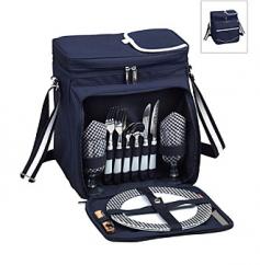 Made of durable 600D poly-canvas material in navy blue Thermal shield insulated cooler with separate sections Easy drinks access panel in lid Includes hand grip and adjustable shoulder strap Available in a variety of sizes. With an easy-access top the Picnic At Ascot Bold Picnic Cooler for 2 in Navy keeps your beverages within reach. Made of 600D polycanvas this handy cooler is tough enough to withstand the outdoor elements. Designed in the U.S. it features an adjustable shoulder strap for easy carrying. Because it's leak-proof this cooler can be used for longer duration. Thermal Shield insulated interiors are divided to keep wine and food separate. Included in this set are wine glasses melamine plates a corkscrew napkins and flatware. About Picnic at AscotDay or evening beachside or backyard picnics are a favorite event. By introducing Americans to the British tradition of upmarket picnics over a decade ago Picnic at Ascot created a niche for picnic products combining British sophistication with an American fervor for excitement and exploration. Known as an industry leader in the outdoor gift market Picnic at Ascot houses a design staff dedicated to preserving the prized designs and premium craftsmanship signature to the company. Their exclusive products are carried only by selective merchants. Picnic at Ascot provides quality products that meet the demands of today yet reflect classic picnic style.