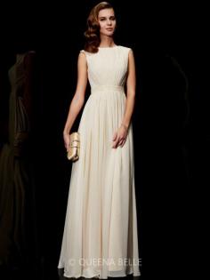 A-Line/Princess Jewel Chiffon Sleeveless Beading Floor-Length Dresses
