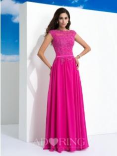 A-Line Sheer Neck Sleeveless Lace Floor-Length Chiffon Dress
