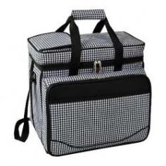 Made of 600 denier poly-canvas in black and white. Thermal shield insulated cooler with separate sections. Easy adjustable shoulder strap on this leakproof cooler. Includes corkscrew, cheese knife, plates, and more. Dimensions: 12.5L x 14.5W x 10.5H in. Whether you're out hiking or spending time in a park, the Picnic at Ascot Houndstooth Picnic Cooler for Four allows you to enjoy a fresh, delicious meal surrounded by nature. This fully equipped picnic cooler features divided thermal shield insulation that not only keeps your food at the perfect temperature, but also keeps your food and drinks separate. Made of durable 600 denier poly-canvas material, this cooler has a classic houndstooth design that you're sure to love. This leak-proof cooler allows you to use ice to extend your cooling time and has an adjustable shoulder strap for your comfort. This cooler comes complete with a combination corkscrew, cheese knife, acrylic wine glasses, coordinating melamine plates and napkins, stainless steel flatware, and an extra front pocket for any special items you might want to bring. About Picnic at AscotDay or evening, beachside or backyard, picnics are a favorite event. By introducing Americans to the British tradition of upmarket picnics over a decade ago, Picnic at Ascot created a niche for picnic products combining British sophistication with an American fervor for excitement and exploration. Known as an industry leader in the outdoor gift market, Picnic at Ascot houses a design staff dedicated to preserving the prized designs and premium craftsmanship signature to the company. Their exclusive products are carried only by selective merchants. Picnic at Ascot provides quality products that meet the demands of today, yet reflect classic picnic style.