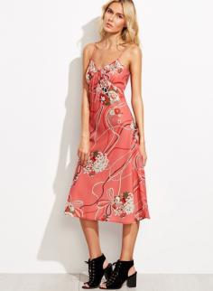 Fashion Floral Spaghetti Strap Backless Dress OASAP.com