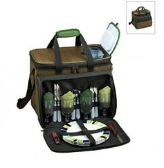 Natural woven fiber and 600D poly-canvas in green Includes hand grip and adjustable shoulder strap Fully equipped picnic cooler for 4Made in the U.S.A.Dimensions: 14.5W x 10.5D x 12.5H in. Have an environment-friendly outing among friends or family with the Picnic at Ascot Eco Insulated Picnic Cooler for Four. Made of natural woven fiber and 600D canvas this PVC-free set is designed in the U.S.A. and a healthier alternative to regular coolers. There's a front zippered pocket that holds the included items like cheese knife melamine plates napkins and non-spill salt and pepper shakers. Inside the Thermal Shield insulated cooler is divided to ensure food and drink stay at a desired temperature. As it's leak-proof the cooler can be used for longer duration. About Picnic at AscotDay or evening beachside or backyard picnics are a favorite event. By introducing Americans to the British tradition of upmarket picnics over a decade ago Picnic at Ascot created a niche for picnic products combining British sophistication with an American fervor for excitement and exploration. Known as an industry leader in the outdoor gift market Picnic at Ascot houses a design staff dedicated to preserving the prized designs and premium craftsmanship signature to the company. Their exclusive products are carried only by selective merchants. Picnic at Ascot provides quality products that meet the demands of today yet reflect classic picnic style.