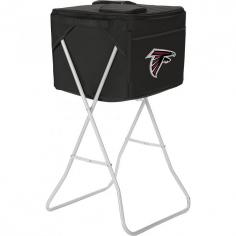 Atlanta Falcons party cooler with stand. This Falcons cooler is the lightweight, soft-sided portable party cooler that comes with a removable, collapsible stand so your drinks and/or snacks are accessible at a comfortable height. It comes with a removable, water-resistant interior divider that allows you to divide the cooler into two sections, each with its own access. Separate food from drinks or beverages by type. In the event there's no shade, you can insert a standard sized umbrella (not included) into the integrated slot to keep the cooler out of the sun. This cooler and stand can be used for backyard parties or as a refreshment stand at your child's soccer games. All licensed products have been approved by the team; however, Picnic Time is considered a designer line. The product color may not be an exact match to the team color.