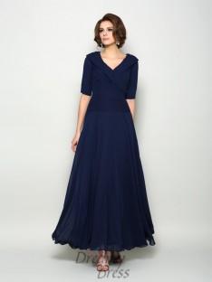 1/2 Sleeves V-neck Ankle-Length Chiffon Mother of the Bride Dress