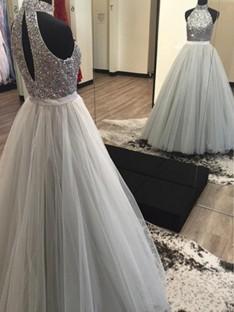 A-Line/Princess Halter Sleeveless Floor-Length Tulle Dresses