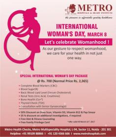 Metro Group of Hospitals celebrates #International #Woman's Day
As our gesture to respect womanhood, we care for your health in not just one way. We offer you the special Woman's Health package, deep discounts on investigations and Free Consultations and Family Privilege Card. Call +91 99109 88866 to know more.
http://bit.ly/2lknlze