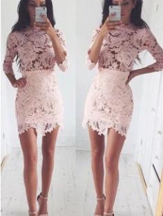 A-Line 1/2 Sleeves Scoop Lace Short/Mini Cocktail Dresses