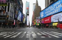 New York’s Times Square is virtually empty on Friday.