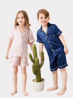 Classic Short Silk Pajamas Set For Kids