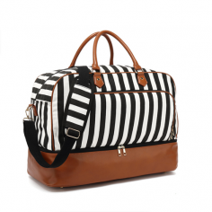 Canvas Hand Luggage Crossbody Travel Bag.

 Color: Black and white stripes, blue and white stripes

Bags Structure: Interior Zipper Pocket

Size: 21.7 x 10.7 x 15.8 inches

Closure Type: Zipper

Material: Canvas

Hardness: Soft

Style: Casual

website:https://mybosidu.com/collections/travel-duffel-bag-1/products/canvas-hand-luggage-cross-body-travel-bag