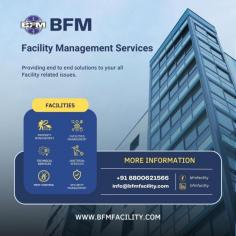 At BFM Facility, we offer a comprehensive range of facility management services tailored to meet the unique needs of each client. Our service portfolio includes:

Facility Maintenance: We keep your facilities in pristine condition, ensuring that they function seamlessly while minimizing downtime.

Janitorial Services: Our skilled janitorial teams maintain the highest standards of cleanliness, hygiene, and orderliness, creating a positive environment for your workforce.

Security Services: We provide top-tier security solutions, safeguarding your property, assets, and personnel, 24/7.

Energy Management: Our energy-efficient solutions not only reduce operational costs but also contribute to a greener future.