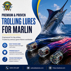 Discover high-performance trolling lures designed specifically for marlin fishing. Built for durability and precision, these premium lures attract powerful strikes in challenging conditions. Trusted by experienced anglers, they deliver consistent results with superior craftsmanship and proven performance. Upgrade your fishing gear with Pakula’s expertly engineered lures and experience unmatched success on your next big game adventure.