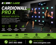 Exergame Fitness offers CardioWall Pro X, an interactive fitness system designed to improve reaction time, coordination, cardio endurance, focus, and full-body movement through engaging wall-based training. It is ideal for schools, gyms, wellness centers, therapy spaces, and active fitness environments looking for fun, technology-driven workouts. For more information, call (847) 963-8969.