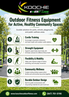 Koochie Outdoor Fitness provides durable outdoor fitness equipment designed for parks, schools, playgrounds, residential communities, and public wellness areas. Their outdoor solutions support cardio, strength, flexibility, mobility, and functional training, helping create engaging spaces where people of all ages can stay active and build healthier habits. For inquiries, call (847) 701-5190.