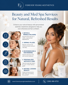 Forever Young Aesthetics offers beauty and med spa services designed to help clients look and feel their best with personalized wellness and anti-aging care. Their treatments include Botox, dermal fillers, lip filler, microneedling, PRP therapy, skin rejuvenation, and advanced skincare solutions focused on natural-looking results. For appointments, call (206) 486-0753.