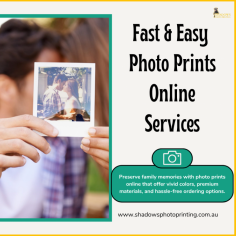 Turn your favorite digital memories into beautiful keepsakes with fast and easy photo prints online services in Australia. Shadows Photo Printing offers high-quality printing, vibrant colors, and durable finishes to help preserve every special moment. Whether for family albums, gifts, or home décor, enjoy a seamless ordering experience and professional results delivered right to your doorstep across Australia.