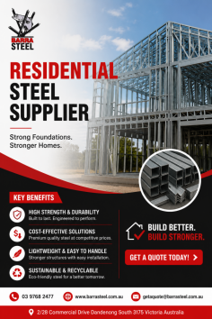 Building a new home or renovation project? Choose a trusted residential steel supplier that delivers quality steel solutions for strong, reliable, and long-lasting homes. From steel wall frames and floor systems to custom fabrication, every product is designed to provide durability, structural integrity, and peace of mind. With decades of industry experience, Barra Steel supports builders, developers, and homeowners with premium steel products that are built to perform, withstand everyday demands, and contribute to stronger residential construction outcomes for years to come.