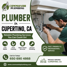 Need a trusted plumber in Cupertino, CA? Commando Plumbing provides fast, reliable, and affordable plumbing services for residential and commercial properties. Whether you're dealing with a leaking pipe, clogged drain, water heater issues, faucet repairs, or need complete plumbing installations, our experienced team delivers quality workmanship with prompt response times. We are committed to providing honest service, lasting solutions, and customer satisfaction on every job. Contact Commando Plumbing today at 650-690-4868 or visit www.commandoplumbing.com to schedule your plumbing service in Cupertino, CA.