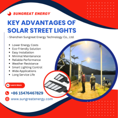Key Advantages of Solar Street Lights
Shenzhen Sungreat Energy Technology Co., Ltd. offers high-performance Solar Street Lights engineered for highway, municipal, and rural infrastructure projects. As a turnkey solar lighting partner for EPC contractors and government tenders, Sungreat Energy focuses on practical, reliable solutions designed to maximize ROI while reducing long-term operational costs.
Key Advantages of Solar Street Lights
1. Energy-efficient, high brightness output
Sungreat’s solar lighting systems deliver high efficacy up to 220 lm/W, helping projects meet illumination requirements with fewer poles. This improves overall site efficiency and can lower installation and procurement expenses.
2. Reliable solar charging with smart MPPT control
Every system is built around smart MPPT controllers that support adaptive energy management. This helps maintain performance through changing weather conditions, ensuring dependable lighting operation across the year.
3. Long-lasting battery performance for backup power
A core strength of Sungreat’s Solar Street Lights is the use of Grade A LiFePO4 batteries with advanced thermal protection (up to 80°C). With 5W–400W product flexibility across models, the systems are designed for 5 to 7 days of continuous operation in adverse environments.
4. Durable, rugged outdoor design
Public infrastructure must survive harsh climates. Sungreat lights feature IP66-rated rugged design, corrosion-resilient materials, and thermal protection to support stable operation in desert, coastal, and high-humidity regions.
5. Faster tender preparation with IES & DIALux support
For municipal bidding and compliance, Sungreat provides IES files and DIALux simulation support, helping contractors accelerate technical approvals and improve bid readiness.
6. Installation flexibility and customizable configurations
Sungreat supports OEM/ODM customization, including wattage, pole height, beam angle, battery capacity, and smart control options. This allows projects to match local standards and specific roadway requirements.
Shenzhen Sungreat Energy Technology Co., Ltd. specializes in manufacturing innovative Solar Street Lights that meet international quality standards and project requirements. The company provides customized lighting solutions, OEM and ODM services, and professional technical support for global customers. Whether for municipal infrastructure, industrial projects, or rural electrification, Sungreat's solar lighting products deliver exceptional brightness, outstanding durability, and significant long-term savings. Choosing premium Solar Street Lights is a smart investment for organizations seeking reliable, energy-efficient, and environmentally responsible outdoor lighting solutions.
Visit here https://tinyurl.com/2nm6s76n for more information about Solar Street Lights. Also call now at +86 15476467829 or email us at adam@sungreatenergy.com today!