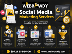WebRowdy provides professional social media marketing services designed to strengthen brand visibility, build meaningful audience engagement, increase website traffic, and generate qualified leads. Our team develops platform-specific content strategies, manages paid social campaigns, tracks performance, and improves results through ongoing optimization. Call (972) 314-9400 to discuss your social media marketing goals.