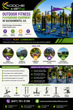 Koochie Outdoor Fitness provides outdoor fitness playground equipment in Sacramento, CA, designed to encourage active play, strength building, and community wellness. Their durable outdoor solutions help parks, schools, recreation centers, and public spaces create engaging fitness areas where kids, adults, and families can move, exercise, and stay healthy together. Call (847) 701-5190.