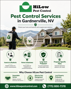 Protect your home or business with professional pest control services in Gardnerville, NV. HiLow Pest Control provides targeted solutions for insects, rodents, and other unwanted pests, with treatment plans tailored to the needs of your property. Their team focuses on dependable service, effective pest management, and long-term protection. Call (775) 800-7378 for service details and assistance.