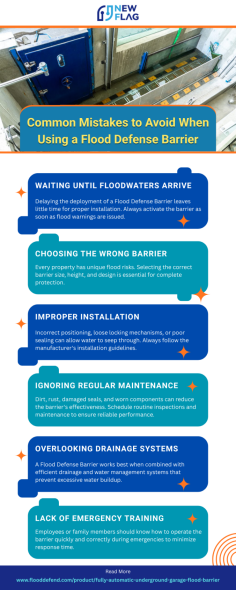 Major Errors to Avoid When Applying a Flood Defense Barrier
A Flood Defense Barrier is an essential solution for protecting homes, underground garages, commercial buildings, and industrial facilities from flood damage. However, its effectiveness depends on proper planning, installation, and maintenance. One of the biggest mistakes is delaying deployment until floodwaters are already rising, leaving little time to secure the barrier. Another common error is choosing the wrong barrier size or type, which can result in gaps and reduced protection. Improper installation, including incorrect sealing or unsecured locking mechanisms, may also allow water to penetrate vulnerable areas.
Also Read: https://www.flooddefend.com/how-flood-barriers-work-for-strong-water-defense/
Regular maintenance is equally important. Ignoring inspections, damaged seals, or accumulated debris can compromise the performance of a Flood Defense Barrier during emergencies. Property owners should also ensure that staff or family members are trained to deploy the system quickly and correctly. Newflag Technology Co., Ltd. provides advanced, reliable flood protection systems engineered for long-lasting performance and easy operation.
For more information on Flood Defense Barrier, go here: https://tinyurl.com/y9wh8s2c. You may also contact us via phone at +86 18961628536 or by email at lucy@newflagtech.com today!