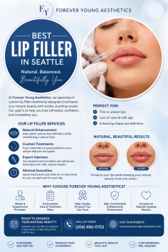 Achieve natural-looking, beautifully balanced lips with personalized treatment from Forever Young Aesthetics. If you’re looking for the best lip filler in Seattle, explore customized options designed to enhance shape, volume, and definition while complementing your facial features. Each treatment is tailored to your goals for subtle, refined results that look naturally refreshed. Call (206) 486-0753 to schedule your consultation today.