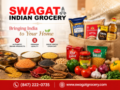 Find everyday essentials and authentic flavors at Swagat Indian Grocery, your convenient Indian grocery store for a wide selection of Indian food products. Shop for spices, pantry staples, snacks, cooking essentials, and other favorites for preparing delicious Indian meals at home. Whether you are stocking your kitchen or looking for familiar ingredients, Swagat Indian Grocery makes shopping simple and convenient. For more information, call (847) 222-0735.