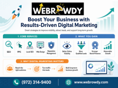 WebRowdy is a results-focused digital marketing company helping businesses improve online visibility, attract the right audience, and support long-term growth. From SEO and paid advertising to website marketing and online reputation strategies, WebRowdy provides practical digital solutions built around business goals. For more information or a consultation, call (972) 314-9400.